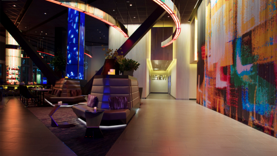 The lobby of the Novatel Hotel in NYC is bright and expressive!